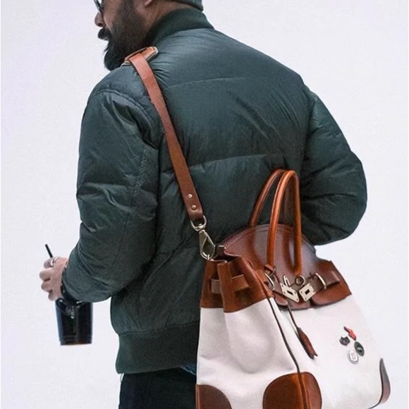 Atorie Old Urban Women's Tan Leather and Green Canvas Bag - Picture 13 of 16